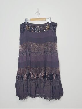 Le Chateau Vintage Brown Mix Media Lace Crashed Velvet Bohemian Zipper Side XL